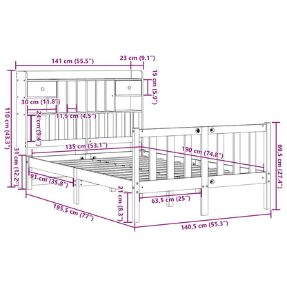 Bookcase Bed without Mattress 135x190 cm Double Solid Wood Pine