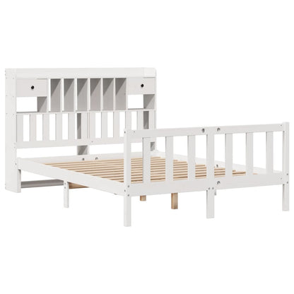 Bookcase Bed without Mattress White 150x200 cm King Solid Wood Pine