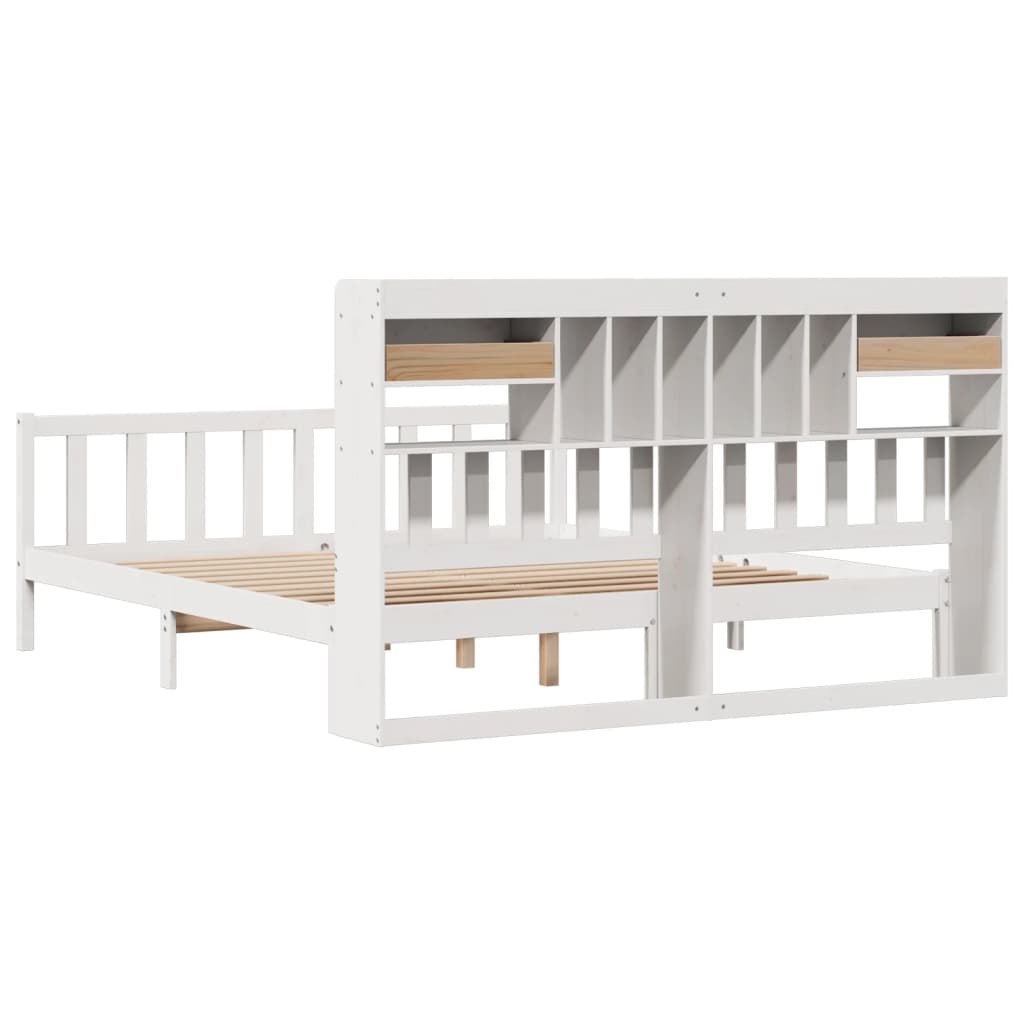 Bookcase Bed without Mattress White 180x200 cm Super King Solid Wood Pine