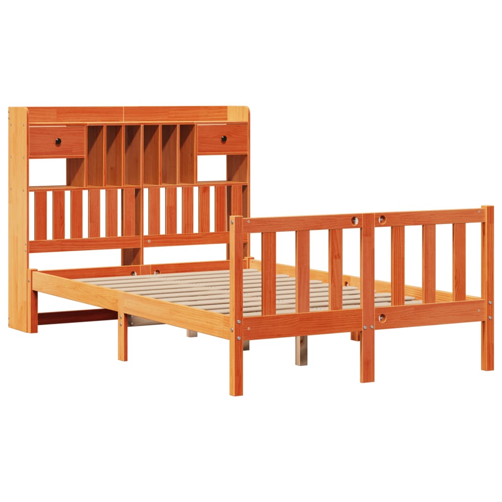 Bookcase Bed without Mattress Wax Brown 135x190 cm Double Solid Wood Pine