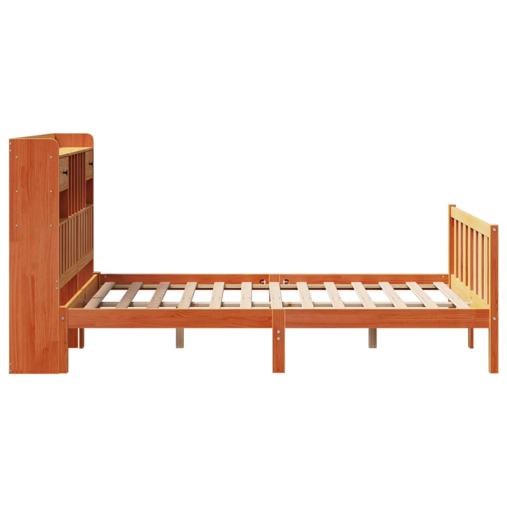 Bookcase Bed without Mattress Wax Brown 135x190 cm Double Solid Wood Pine