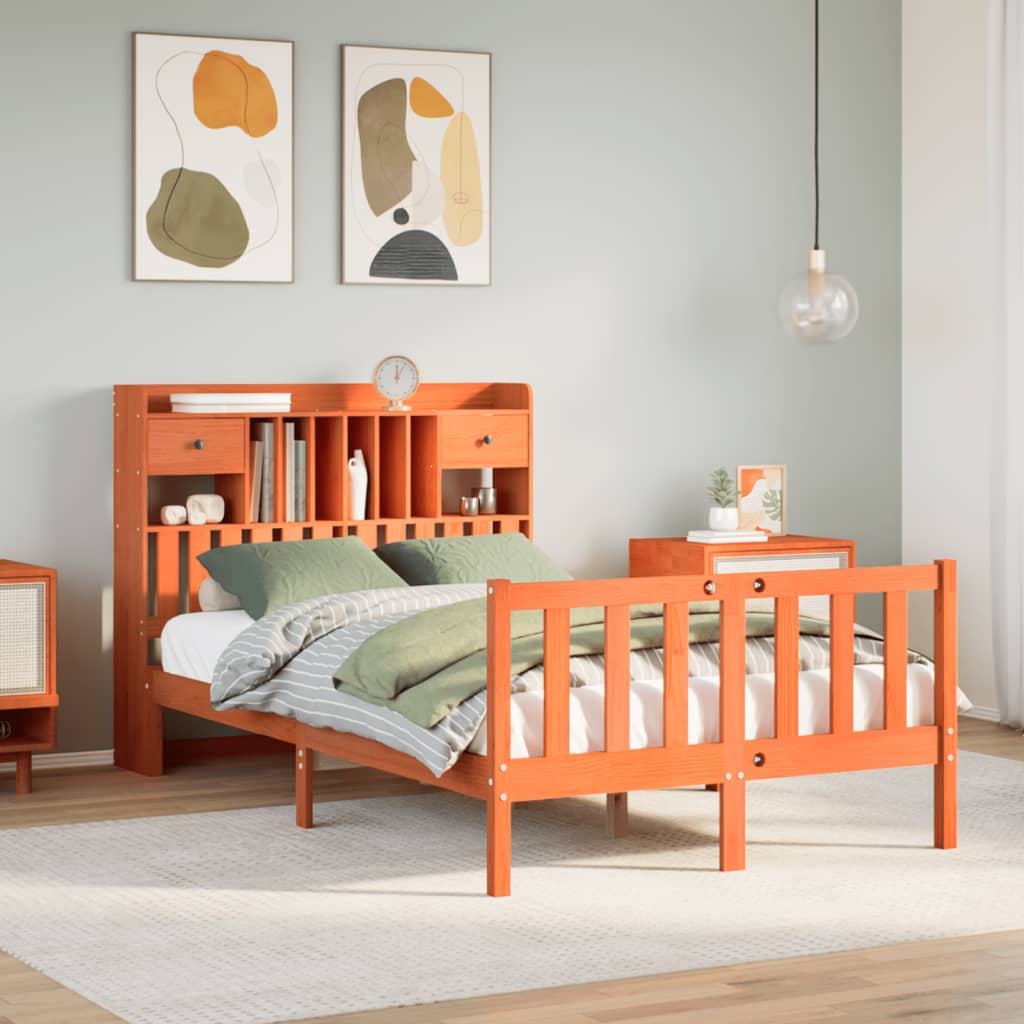 Bookcase Bed without Mattress Wax Brown 135x190 cm Double Solid Wood Pine