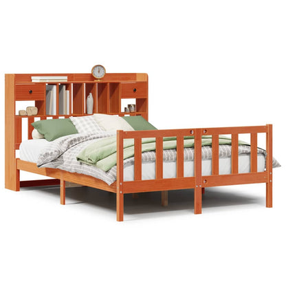 Bookcase Bed without Mattress Wax Brown 150x200 cm King Solid Wood Pine