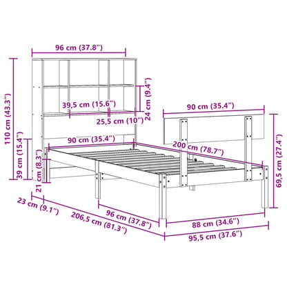 Bookcase Bed without Mattress 90x200 cm Solid Wood Pine