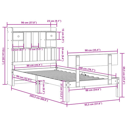 Bookcase Bed without Mattress 90x200 cm Solid Wood Pine