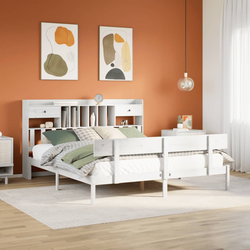 Bookcase Bed without Mattress White 180x200 cm Super King Solid Wood Pine
