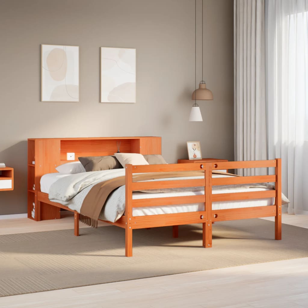Bookcase Bed without Mattress Wax Brown 140x190 cm Solid Wood Pine