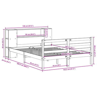 Bookcase Bed without Mattress Wax Brown 140x200 cm Solid Wood Pine