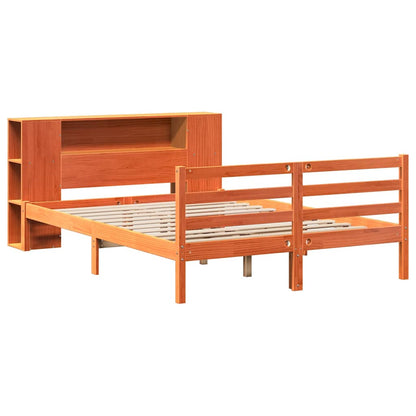 Bookcase Bed without Mattress Wax Brown 150x200 cm King Solid Wood Pine