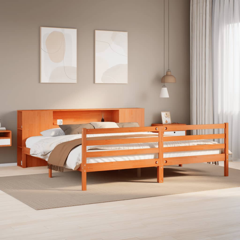 Bookcase Bed without Mattress Wax Brown 200x200 cm Solid Wood Pine