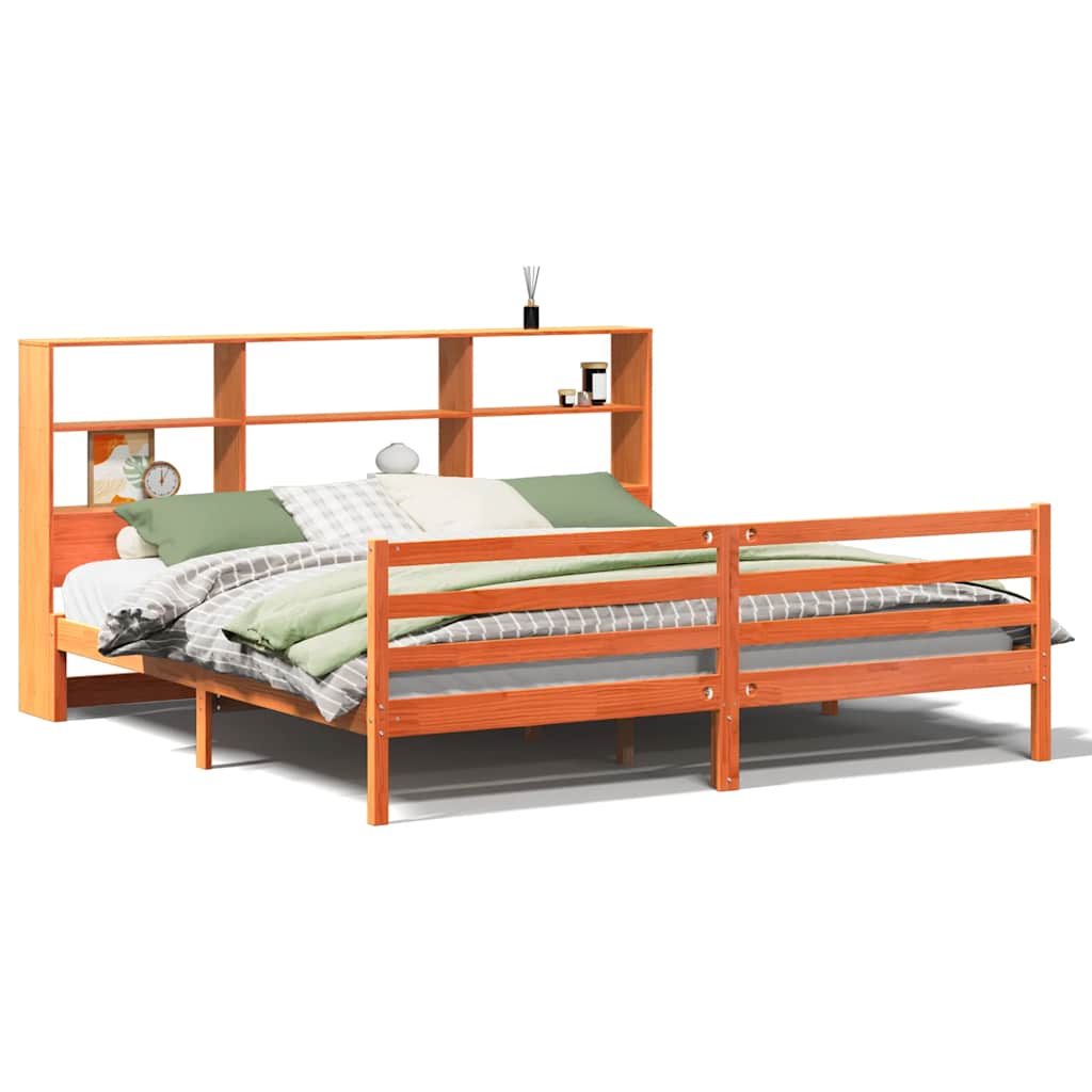 Bookcase Bed without Mattress Wax Brown 200x200 cm Solid Wood