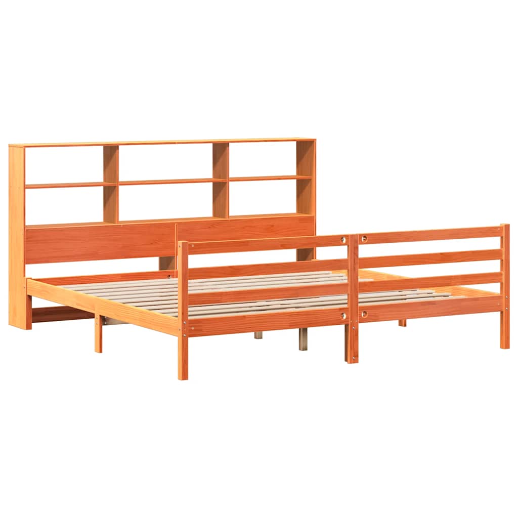 Bookcase Bed without Mattress Wax Brown 200x200 cm Solid Wood
