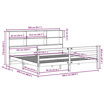 Bookcase Bed without Mattress Wax Brown 200x200 cm Solid Wood