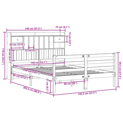 Bookcase Bed without Mattress White 140x200 cm Solid Wood Pine