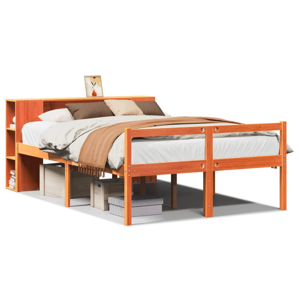 Bookcase Bed without Mattress Wax Brown 140x190 cm Solid Wood