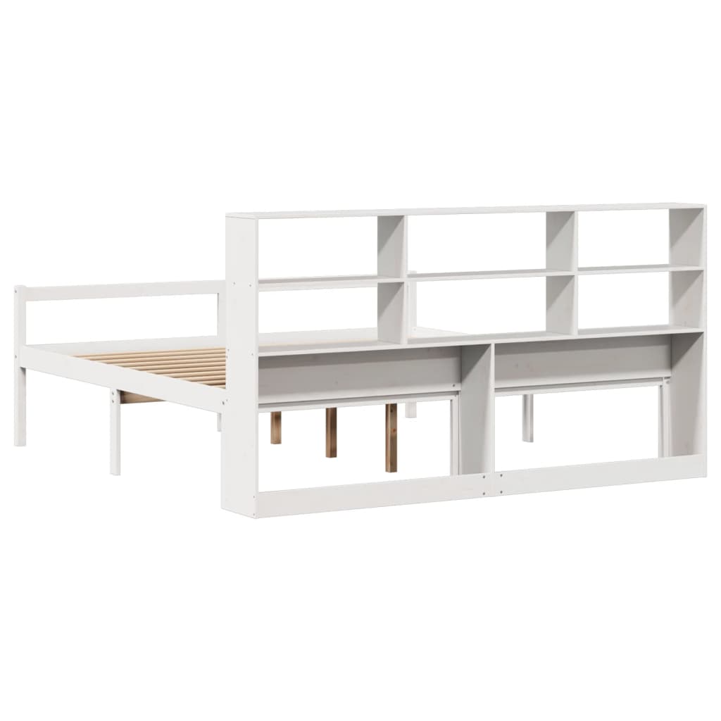 Bookcase Bed without Mattress White 180x200 cm Super King Solid Wood Pine