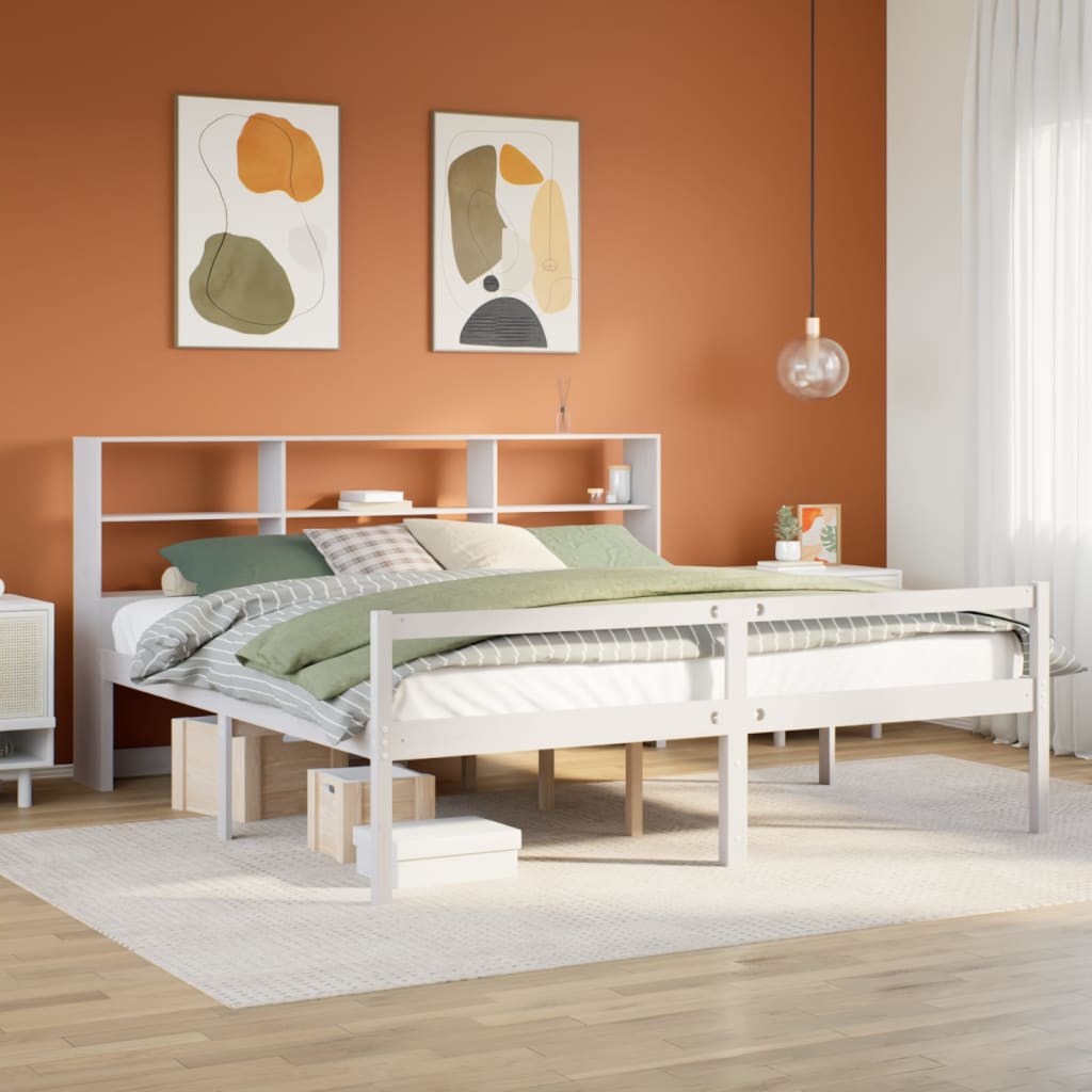 Bookcase Bed without Mattress White 180x200 cm Super King Solid Wood Pine