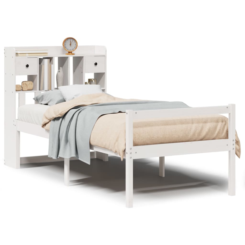 Bookcase Bed without Mattress White 90x190 cm Single Solid Wood Pine