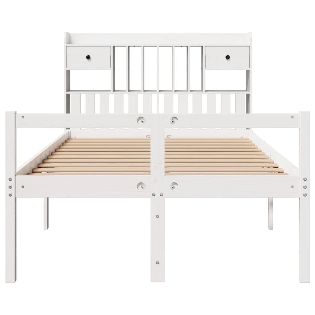 Bookcase Bed without Mattress White 135x190 cm Doouble Solid Wood Pine
