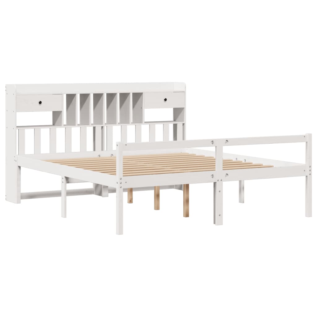 Bookcase Bed without Mattress White 180x200 cm Super King Solid Wood Pine