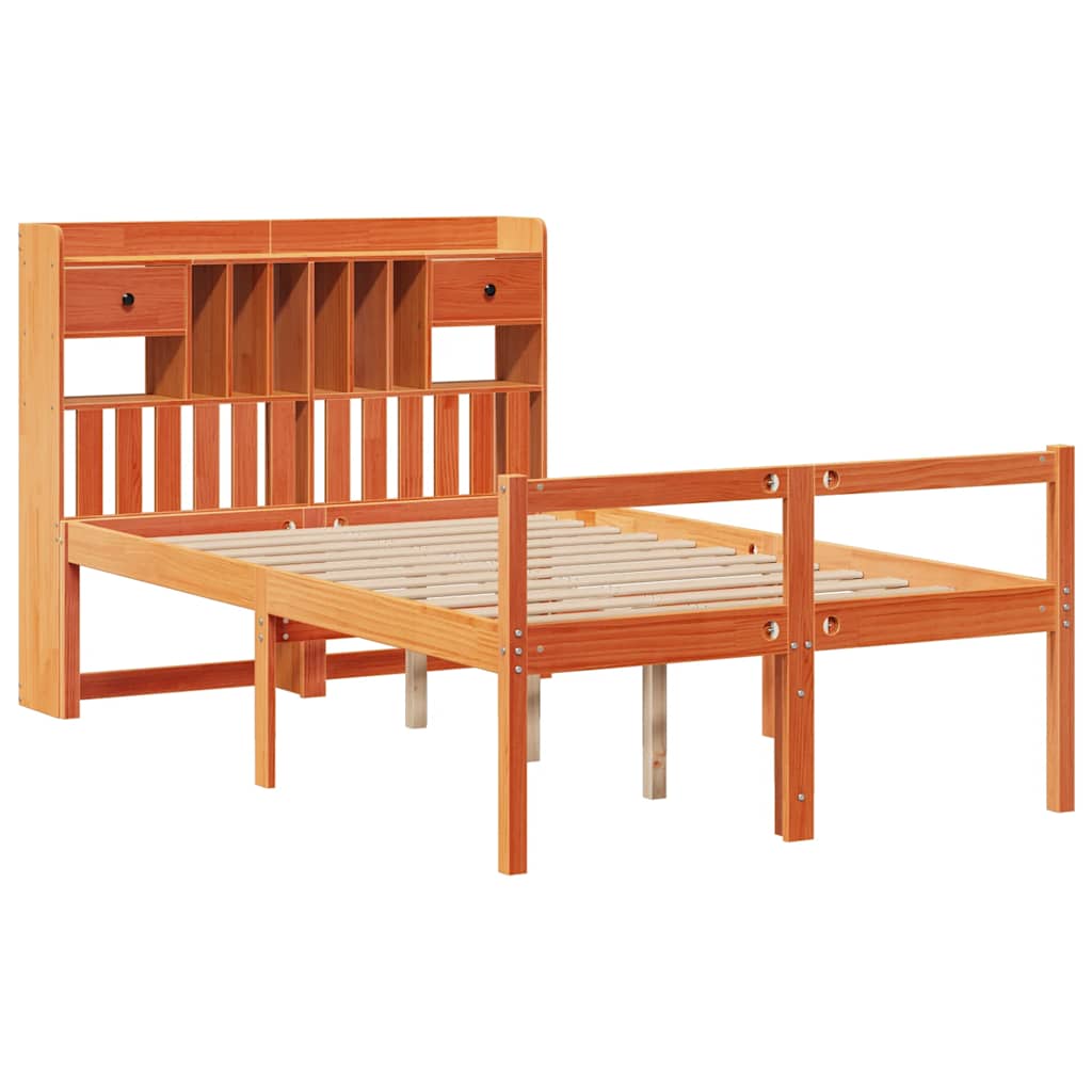 Bookcase Bed without Mattress Wax Brown 135x190 cm Doouble Solid Wood Pine