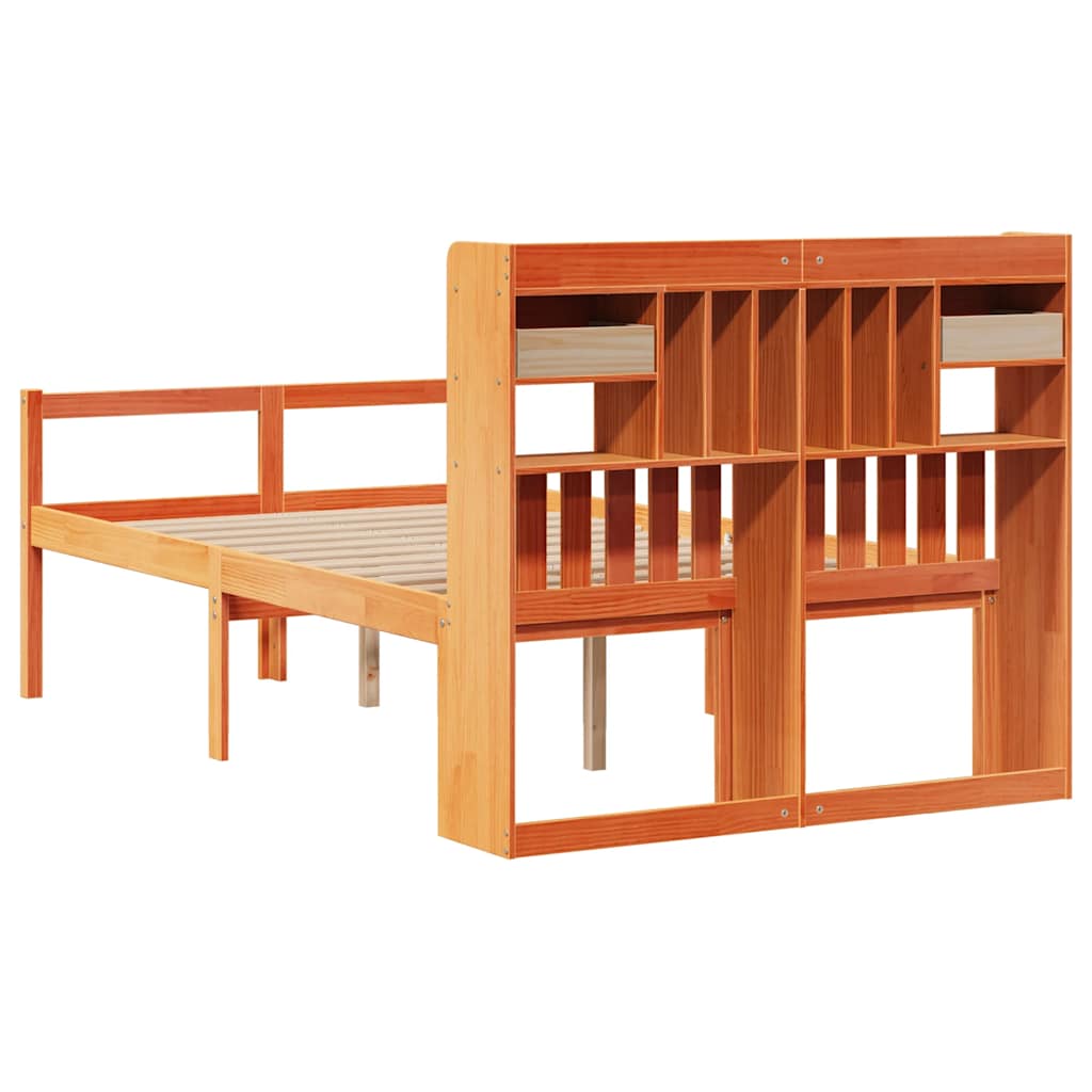 Bookcase Bed without Mattress Wax Brown 135x190 cm Doouble Solid Wood Pine