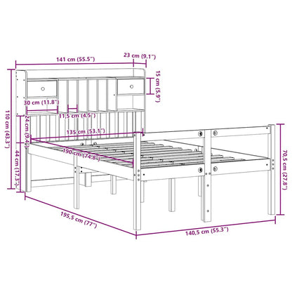 Bookcase Bed without Mattress Wax Brown 135x190 cm Doouble Solid Wood Pine