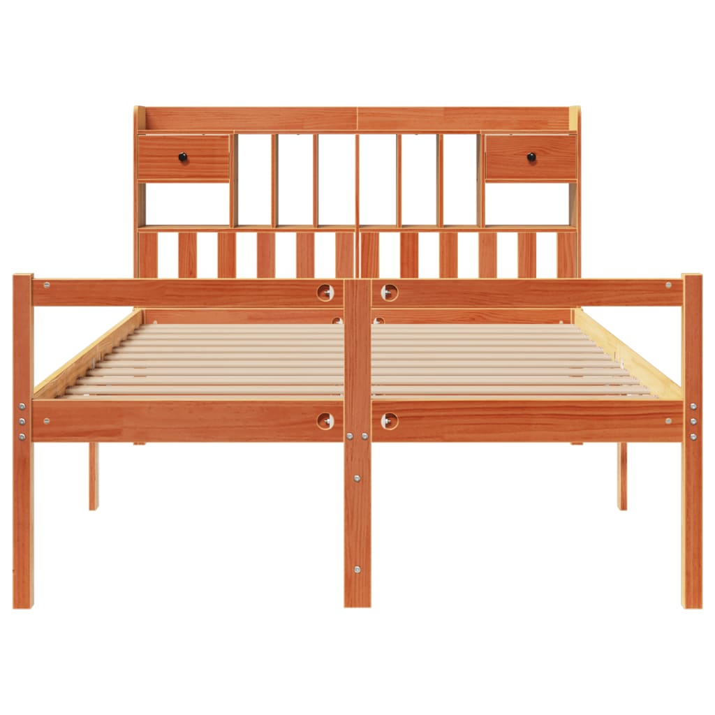Bookcase Bed without Mattress Wax Brown 150x200 cm King Size Solid Wood Pine