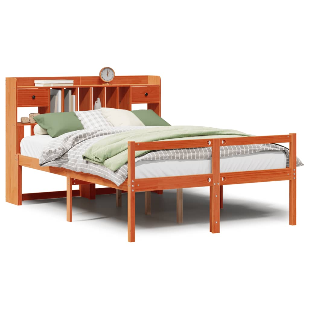 Bookcase Bed without Mattress Wax Brown 160x200cm Solid Wood Pine