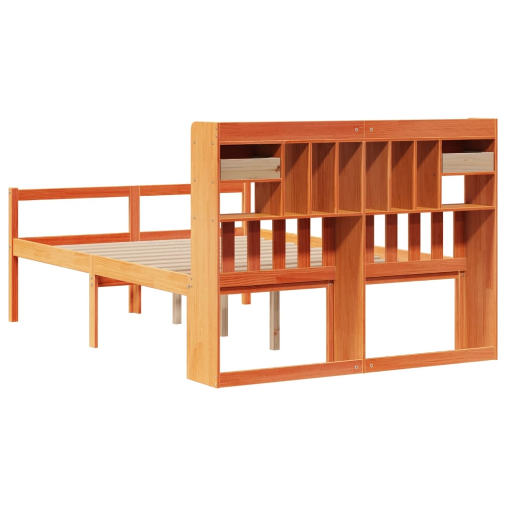Bookcase Bed without Mattress Wax Brown 160x200cm Solid Wood Pine