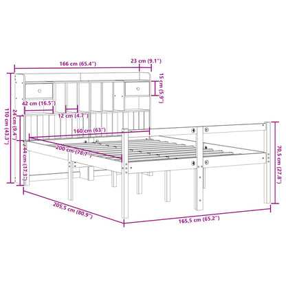 Bookcase Bed without Mattress Wax Brown 160x200cm Solid Wood Pine