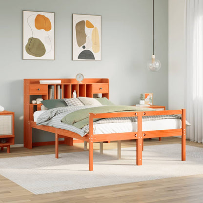 Bookcase Bed without Mattress Wax Brown 160x200cm Solid Wood Pine