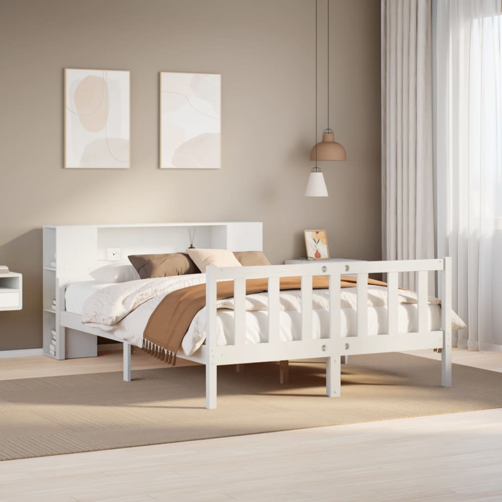 Bookcase Bed without Mattress White 160x200 cm Solid Wood Pine
