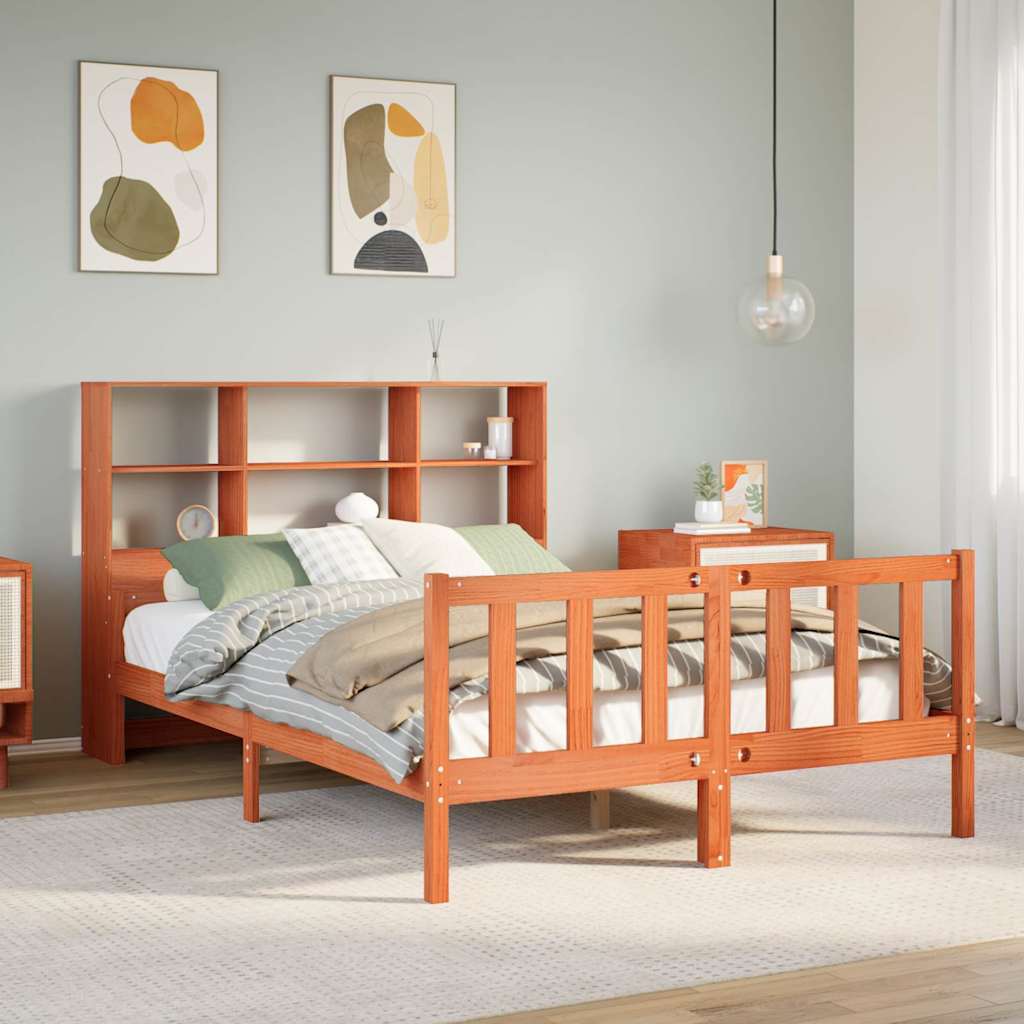 Bookcase Bed without Mattress Wax Brown 150x200 cm King Solid Wood