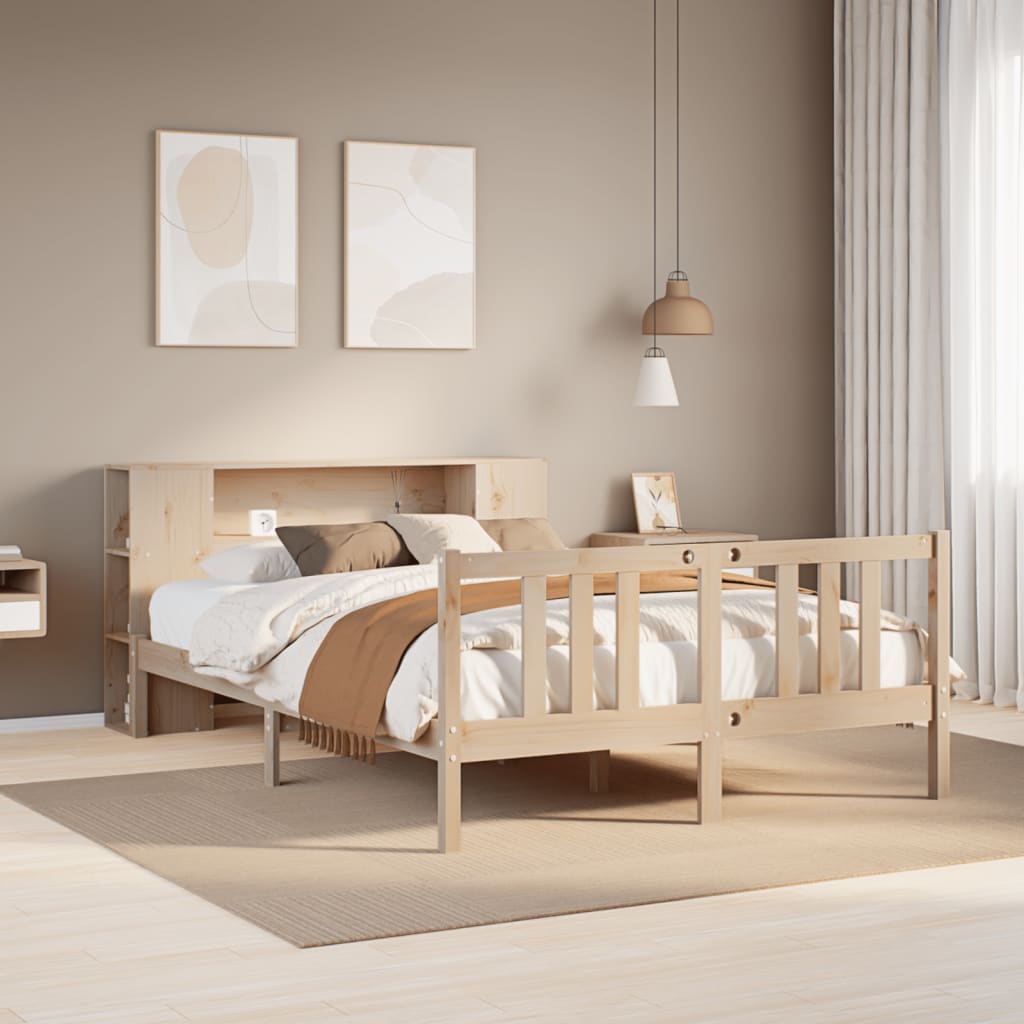 Bookcase Bed without Mattress 135x190cm Solid Wood Pine