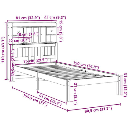 Bookcase Bed without Mattress 75x190 cm Small Single Solid Wood Pine