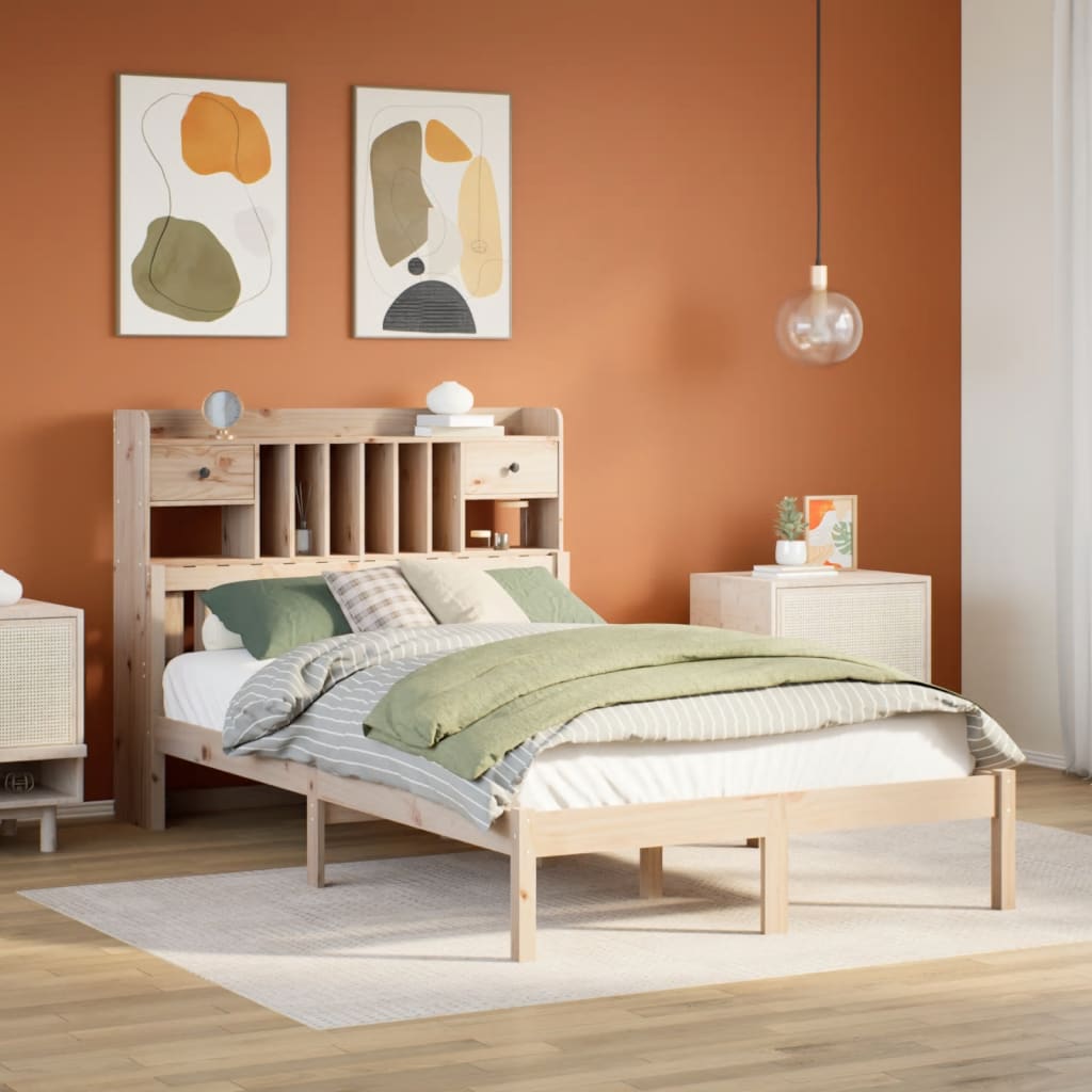 Bookcase Bed without Mattress 135x190 cm Double Solid Wood Pine