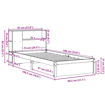Bookcase Bed without Mattress 75x190cm Solid Wood Pine