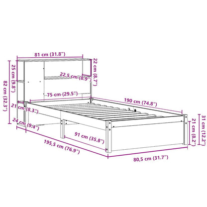 Bookcase Bed without Mattress White 75x190cm Solid Wood Pine