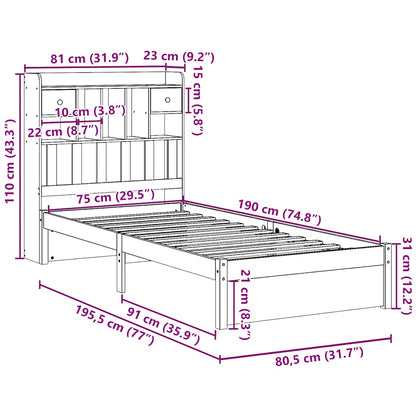 Bookcase Bed without Mattress 75x190cm Small Single Solid Wood Pine