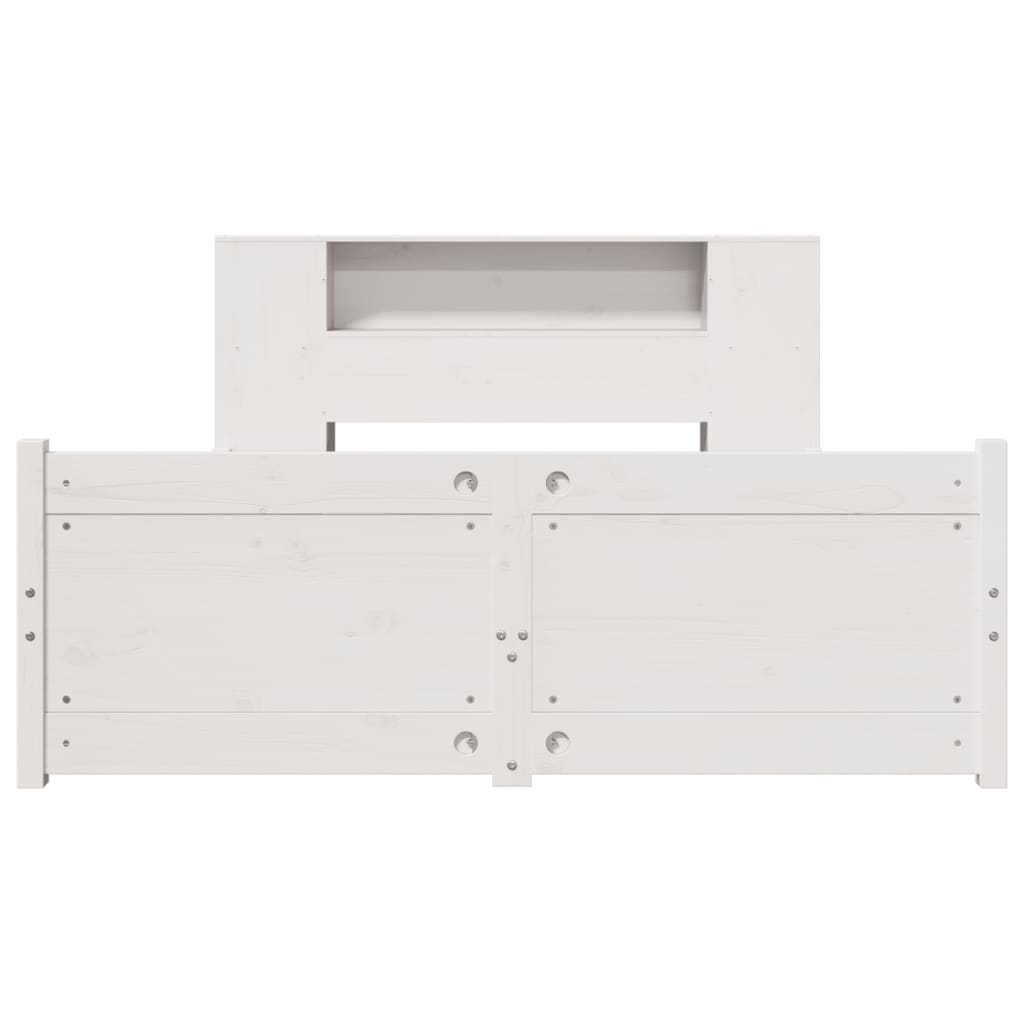 Bookcase Bed without Mattress White 150x200cm King Size Solid Wood Pine