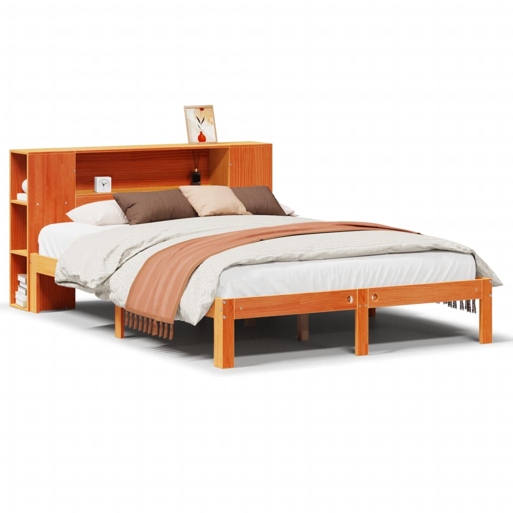 Bookcase Bed without Mattress Wax Brown 135x190 cm Doouble Solid Wood Pine