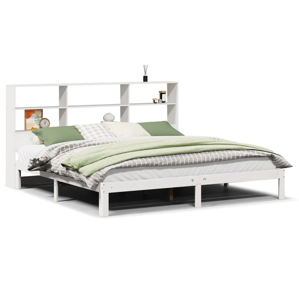 Bookcase Bed without Mattress White 180x200 cm Super King Solid Wood Pine