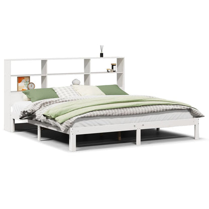 Bookcase Bed without Mattress White 180x200 cm Super King Solid Wood Pine