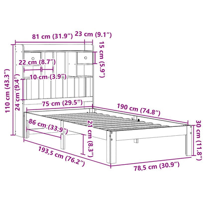Bookcase Bed without Mattress White 75x190cm Solid Wood Pine
