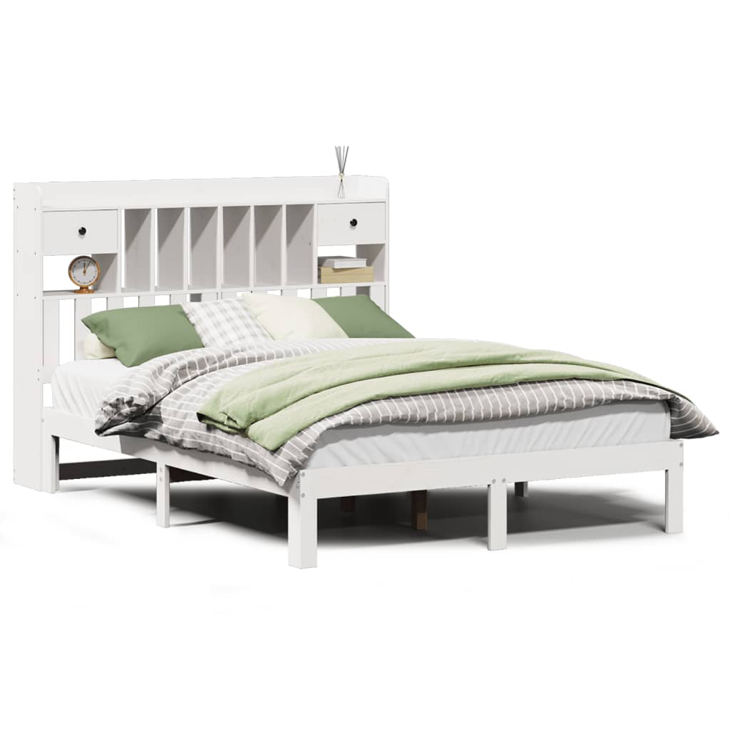 Bookcase Bed without Mattress White 135x190cm Solid Wood Pine