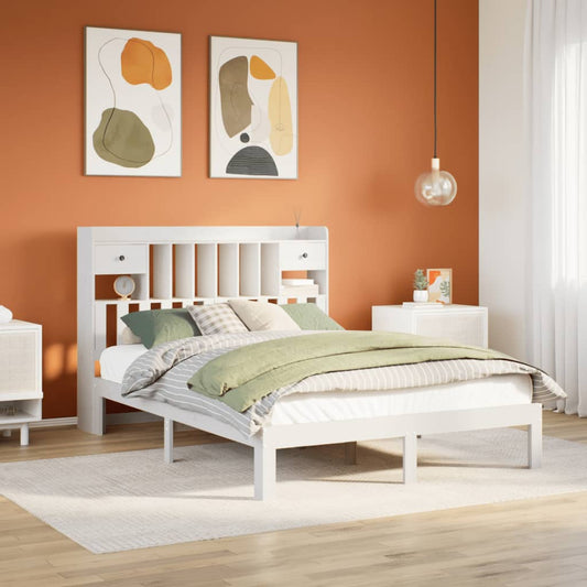 Bookcase Bed without Mattress White 135x190cm Solid Wood Pine