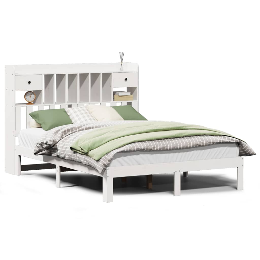Bookcase Bed without Mattress White 140x190cm Solid Wood Pine