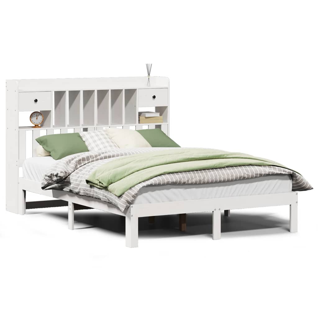 Bookcase Bed without Mattress White 150x200cm Solid Wood Pine