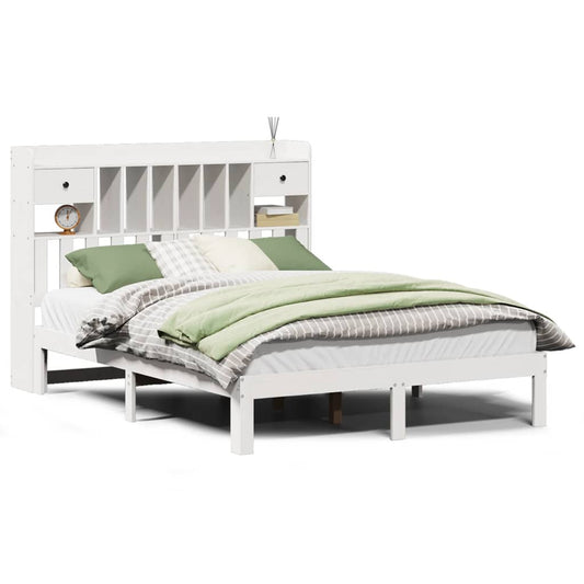 Bookcase Bed without Mattress White 160x200cm Solid Wood Pine